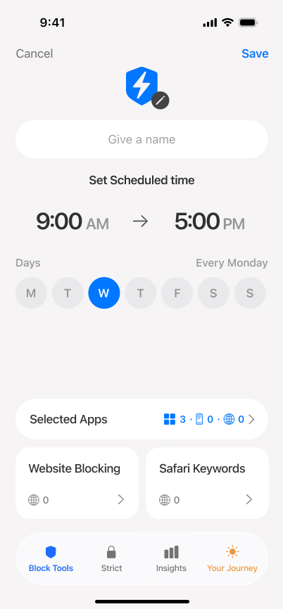 Schedules screen