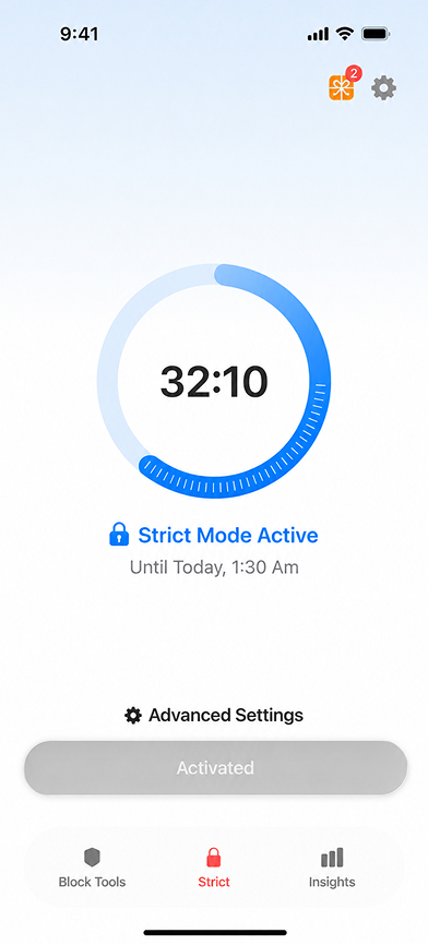 Strict Mode screen