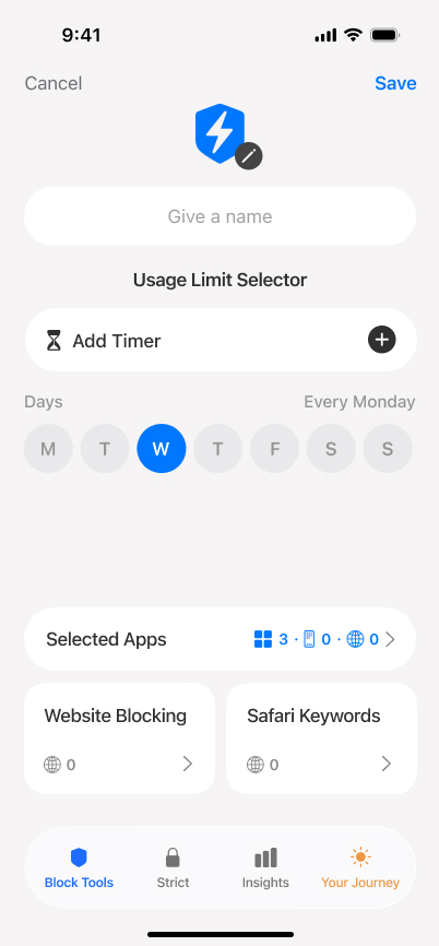 Usage Limit screen